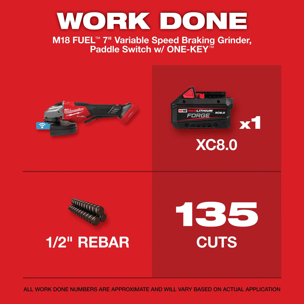 Milwaukee 3674-20 M18 FUEL™ 4-1/2"–7" Variable Speed Braking Grinder, Paddle Switch w/ ONE-KEY™