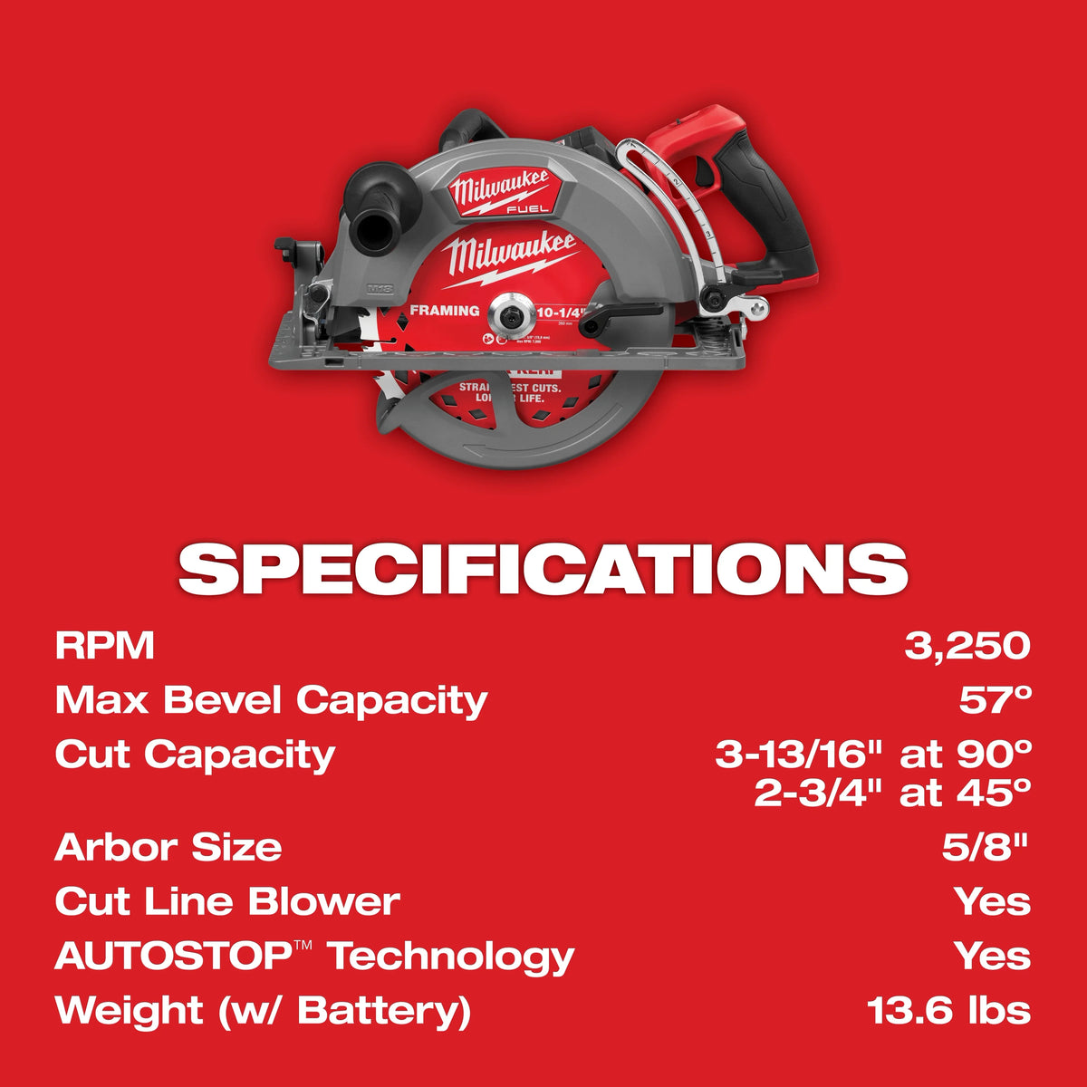 Milwaukee 3026-21HD M18 FUEL™ 10-1/4" Rear Handle Circular Saw Kit