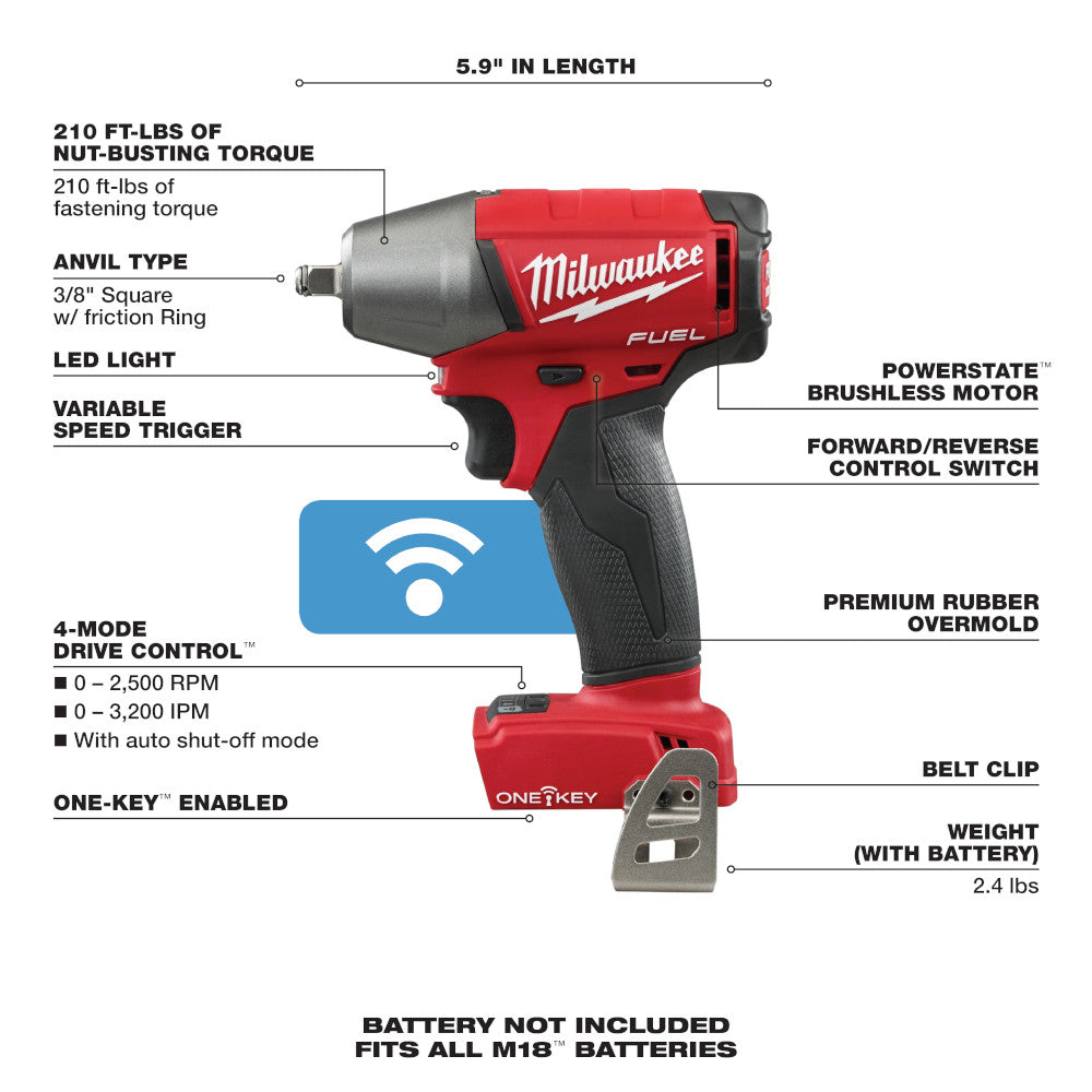 Milwaukee 2758-20 M18 FUEL™ 3/8 in. Compact Impact Wrench w/ Friction Ring with ONE-KEY™