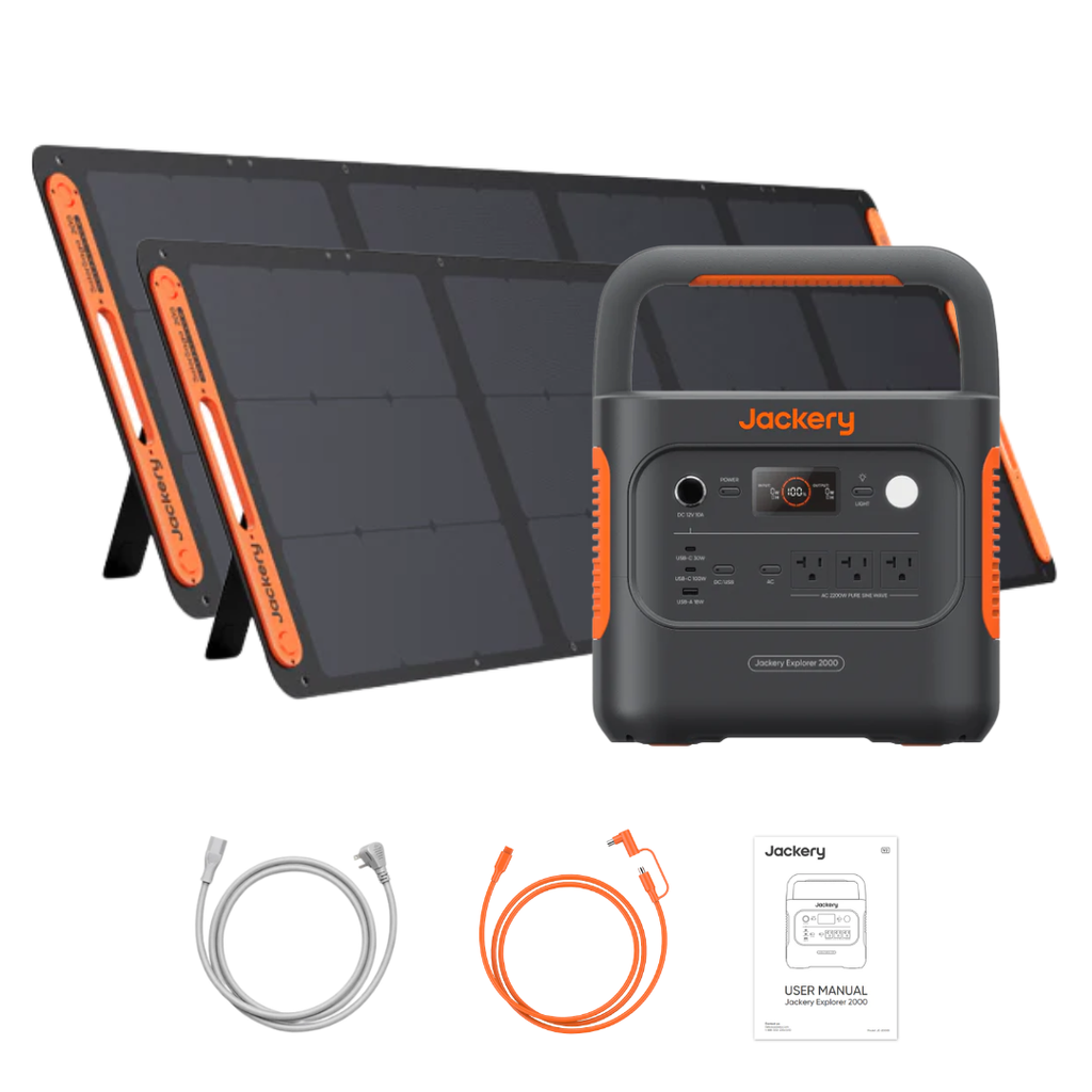Jackery Explorer 2000 V2 Solar Generator + 2 x SolarSaga 200W Portable Solar Panels
