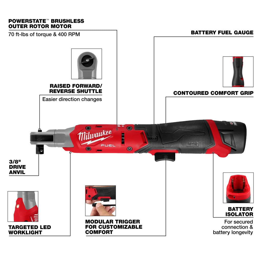 Milwaukee 3053-21 M12 FUEL™ 3/8" Ratchet Kit