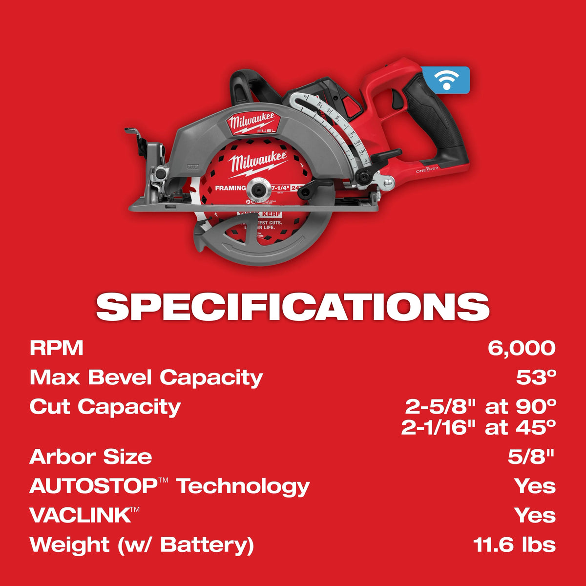 Milwaukee 2931-21HD M18 FUEL™ 7-1/4" Rear Handle Circular Saw w/ ONE-KEY™ Kit