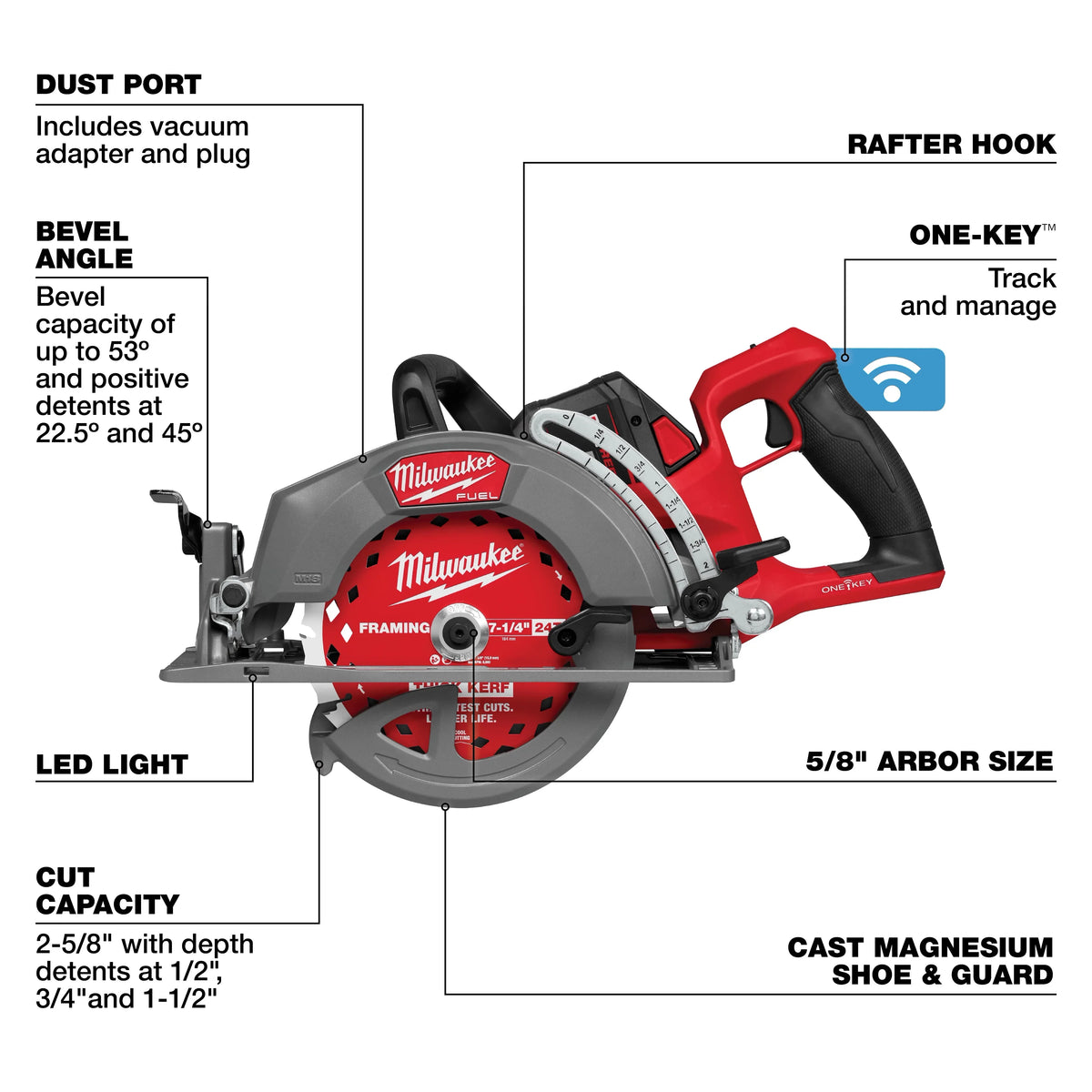 Milwaukee 2931-21HD M18 FUEL™ 7-1/4" Rear Handle Circular Saw w/ ONE-KEY™ Kit