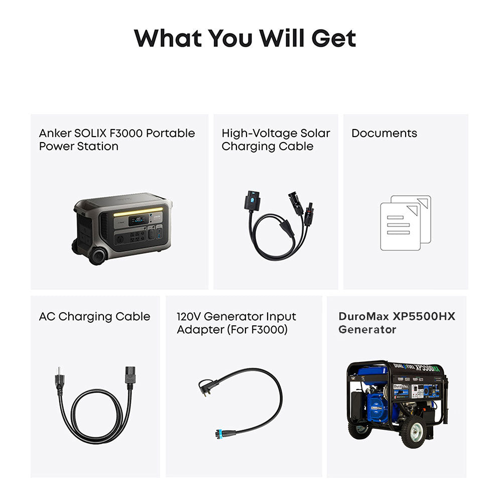 DuroMax XP5500HX and Anker F3000 + 120V Adapter