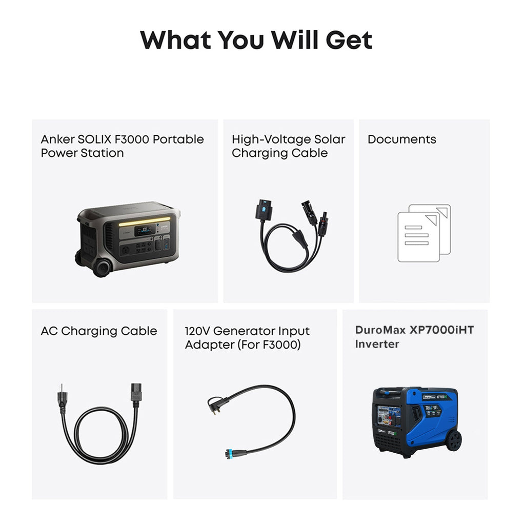 DuroMax XP7000iHT and Anker  F3000 + 120V Adapter Bundle
