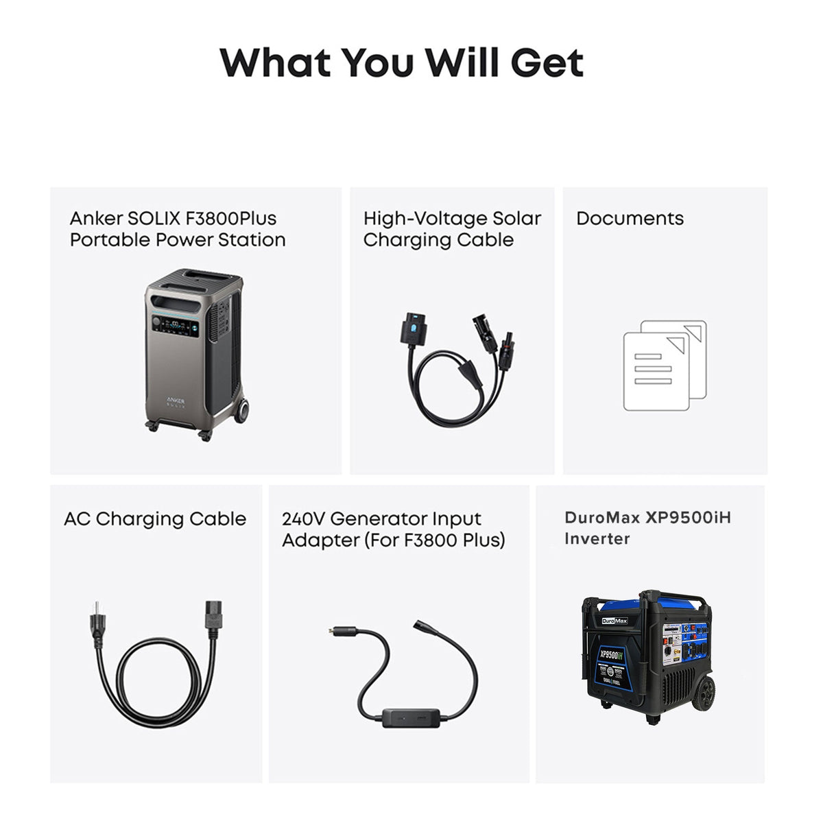 Duromax XP9500iH and Anker F3800Plus+240V Generator Adapter with Transfer Switch Bundle