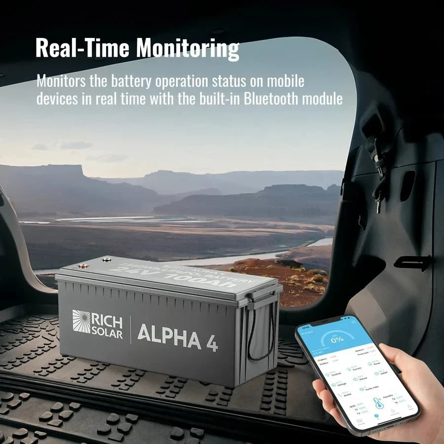 Rich Solar ALPHA 4 24V 100Ah LiFePO4 Battery w/ Internal Heating and Bluetooth