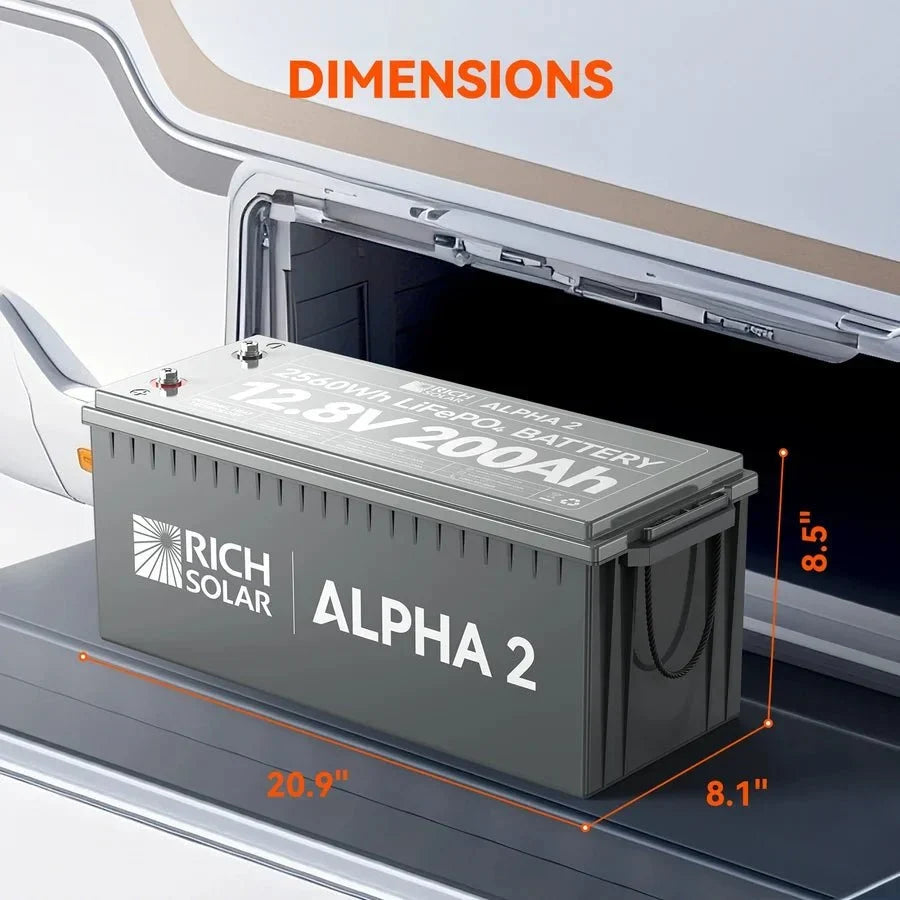 Rich Solar Alpha 2 12V 200Ah LiFePO4 Lithium Iron Phosphate Battery w/ Internal Heating and Bluetooth Function