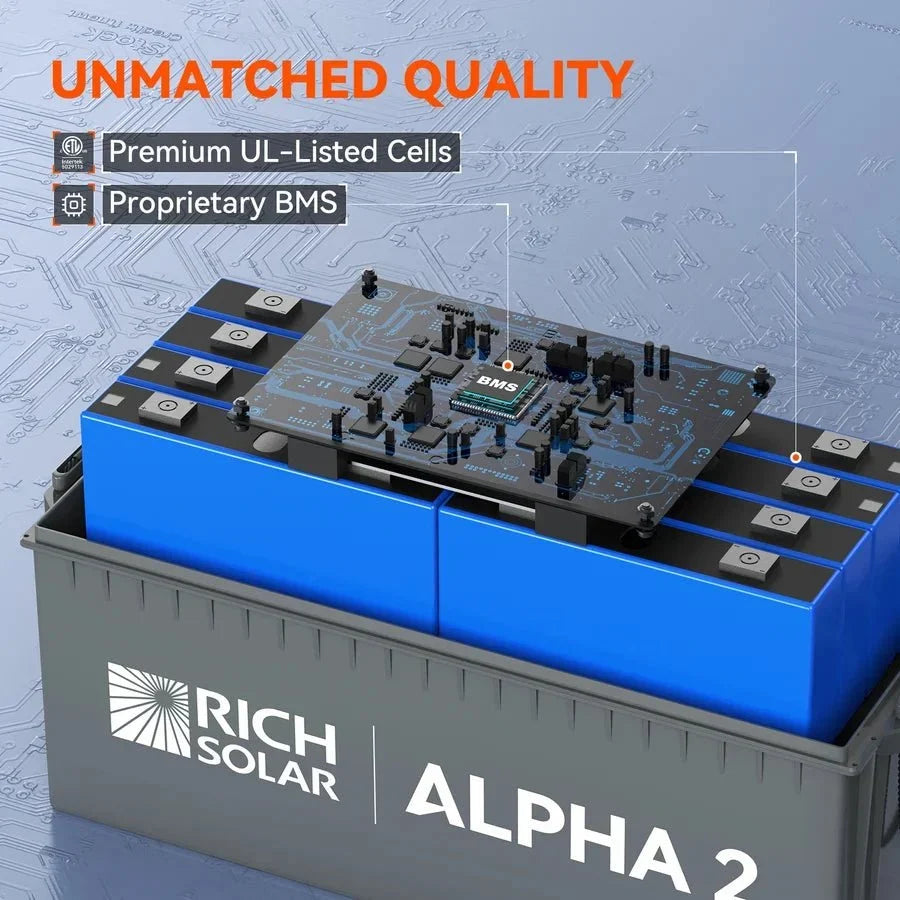 Rich Solar Alpha 2 12V 200Ah LiFePO4 Lithium Iron Phosphate Battery w/ Internal Heating and Bluetooth Function