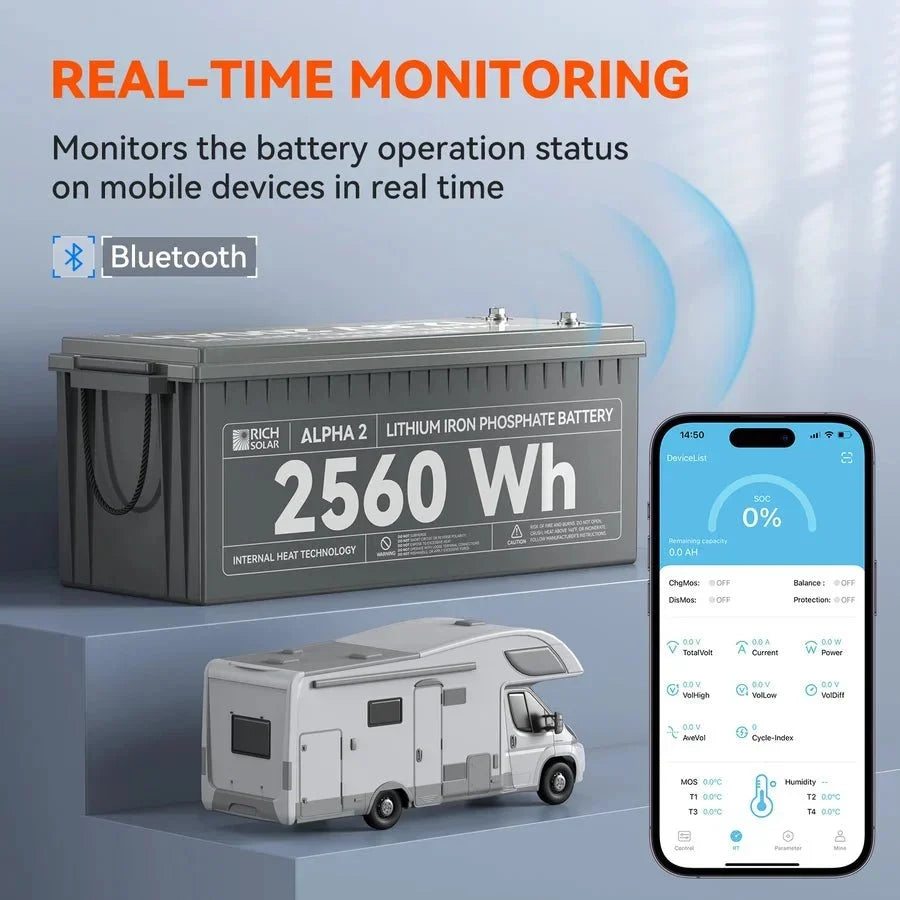 Rich Solar Alpha 2 12V 200Ah LiFePO4 Lithium Iron Phosphate Battery w/ Internal Heating and Bluetooth Function