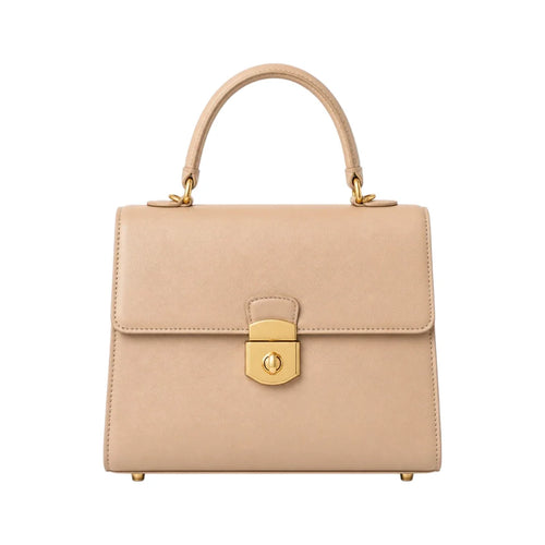 Bayline Women’s Beige Faux Leather Box-Flap Satchel Handbag