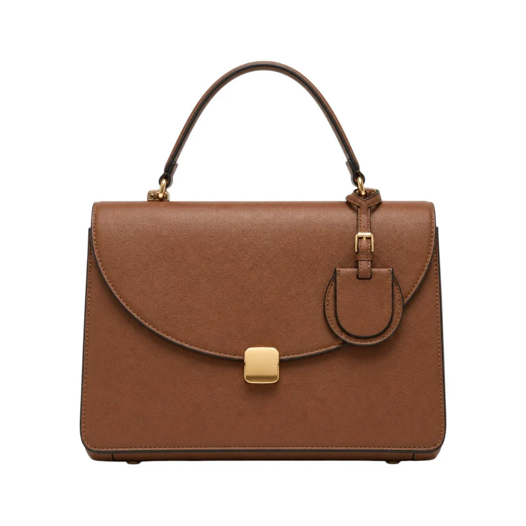 Bayline Women’s Brown Faux Leather Curved Flap Satchel Handbag