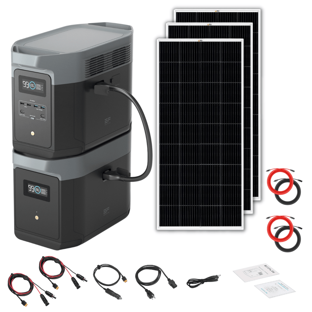 EcoFlow Delta 2 Max With Extra Battery 4096Wh 2400W LiFePO4 Solar Generator + 200W Rigid Monocrystalline Solar Panels Kit