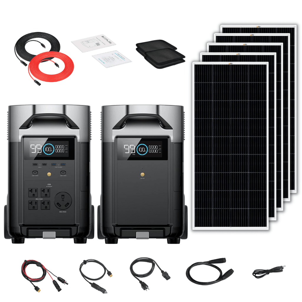 EcoFlow DELTA Pro With Extra Battery 7200Wh 3600W Solar Generator + 200W Rigid Monocrystalline Solar Panels Kit