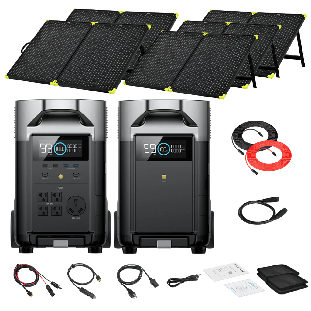 EcoFlow DELTA Pro With Extra Battery 7200Wh 3600W Solar Generator + 200W Portable Monocrystalline Solar Panels Kit