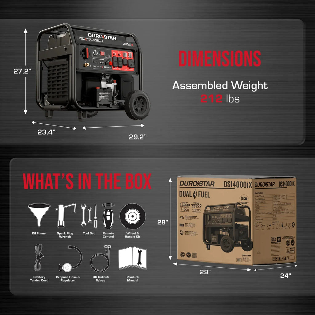 DuroStar 14,000 Watt Dual Fuel Open Frame Digital Inverter Generator