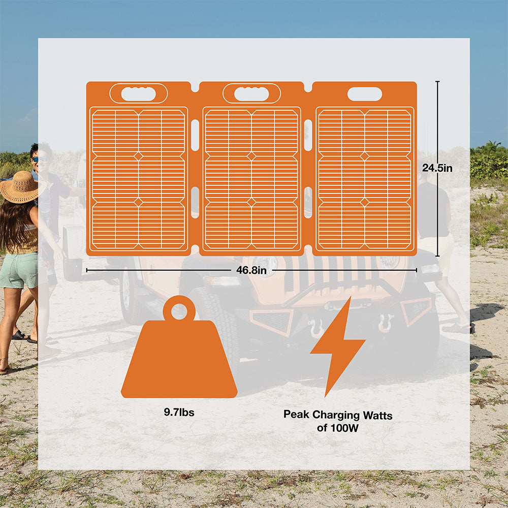 Generac GS100 100 Watts Solar Panels for Power Stations w/ Tri-Fold Design
