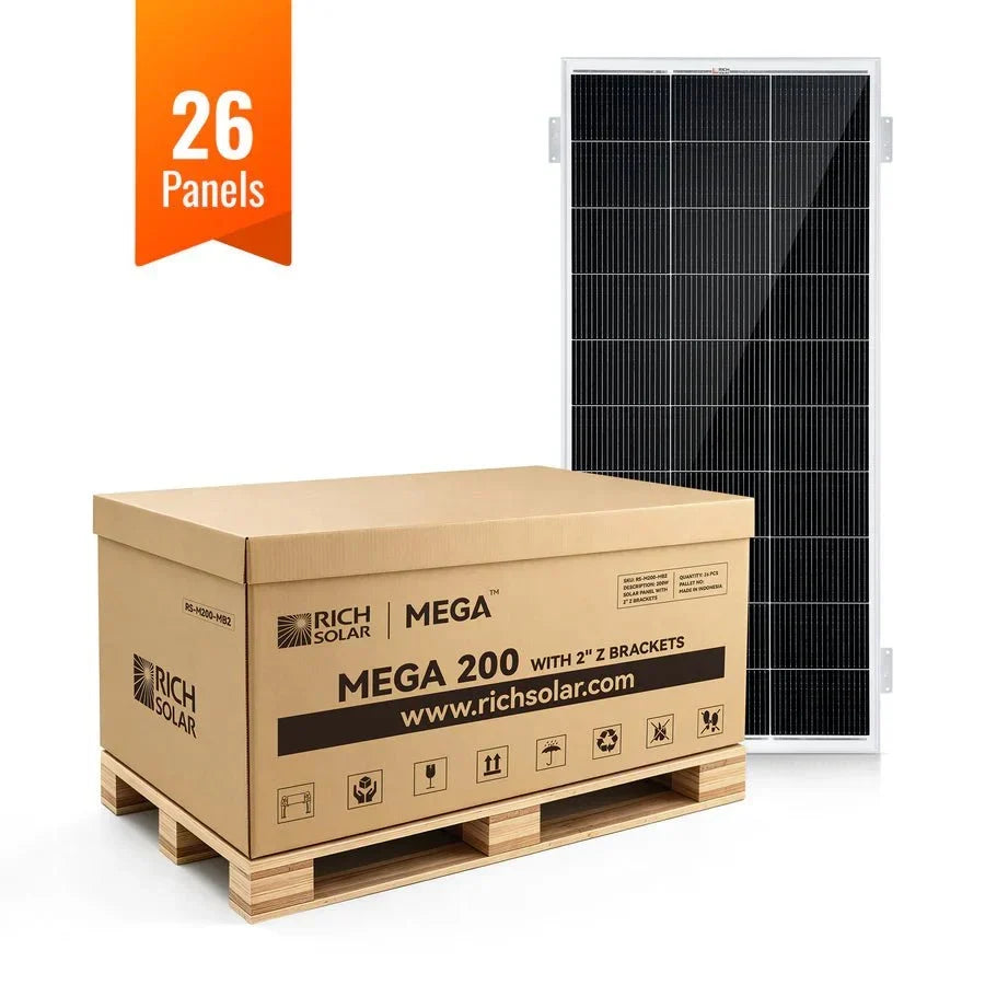 Rich Solar MEGA 200 12V 200W Solar Panel With 2" Brackets