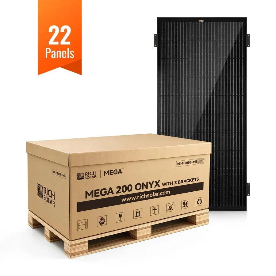 Rich Solar MEGA 200 ONYX 12V 200W Solar Panel With 3/4" Z Brackets