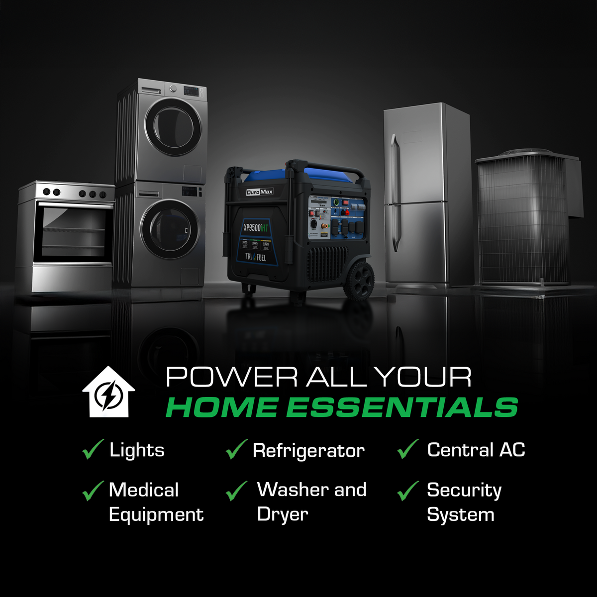 DuroMax XP9500iHT 9,500 Watt Portable Tri Fuel Inverter Generator - Quiet, Low THD