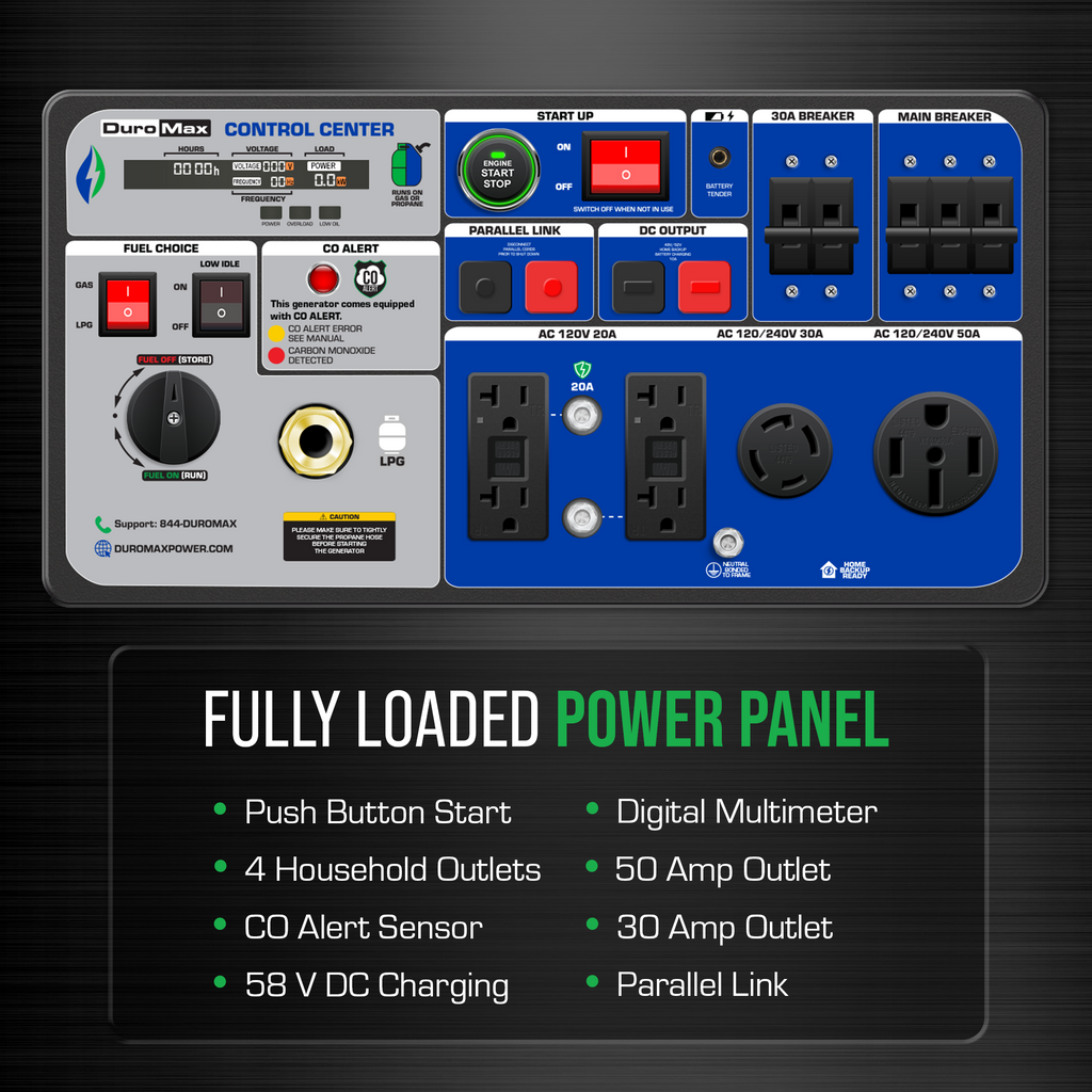 DuroMax XP11000iH 11,000 Watt Portable Dual Fuel Inverter Generator - Quiet, Low THD