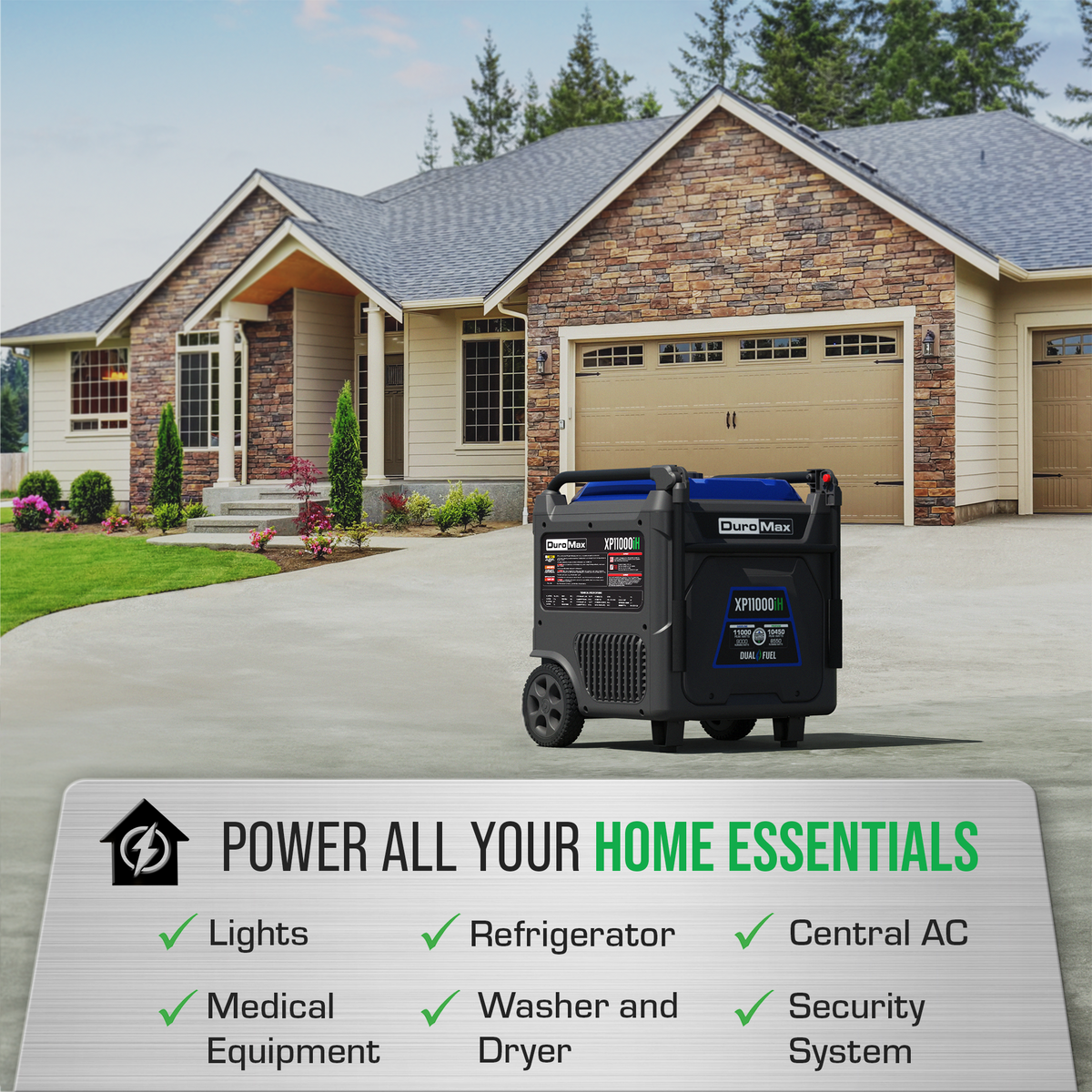 DuroMax XP11000iH 11,000 Watt Portable Dual Fuel Inverter Generator - Quiet, Low THD