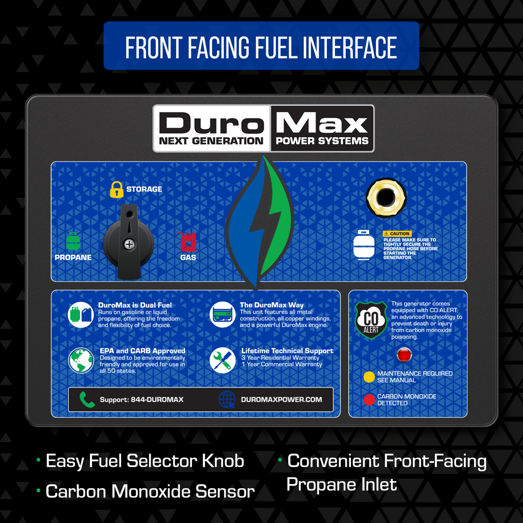 DuroMax XP13000HX 13,000 Watt Portable Dual Fuel Gas Propane CO Alert - Recon