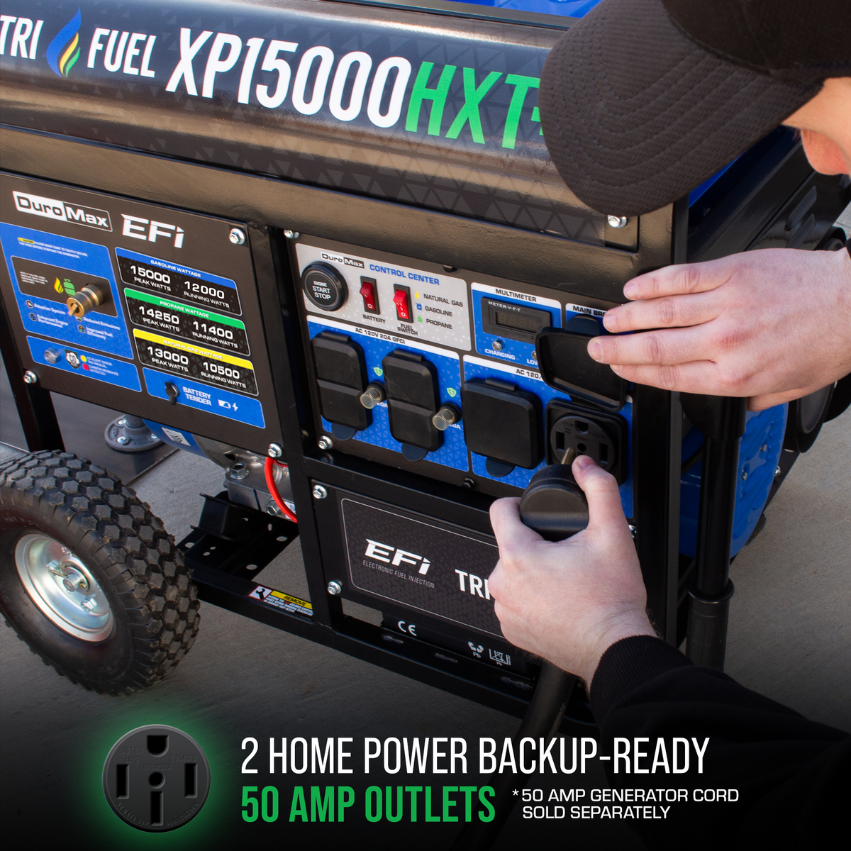 DuroMax XP15000HXT+ 15,000 Watt Electric Start Tri Fuel EFI Portable Generator