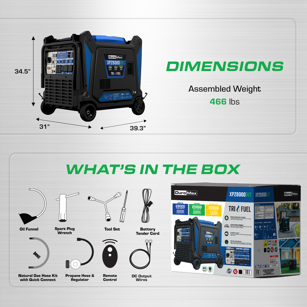 DuroMax XP28000iHT 28,000 Watt Tri Fuel Portable Inverter Generator w/ CO Alert