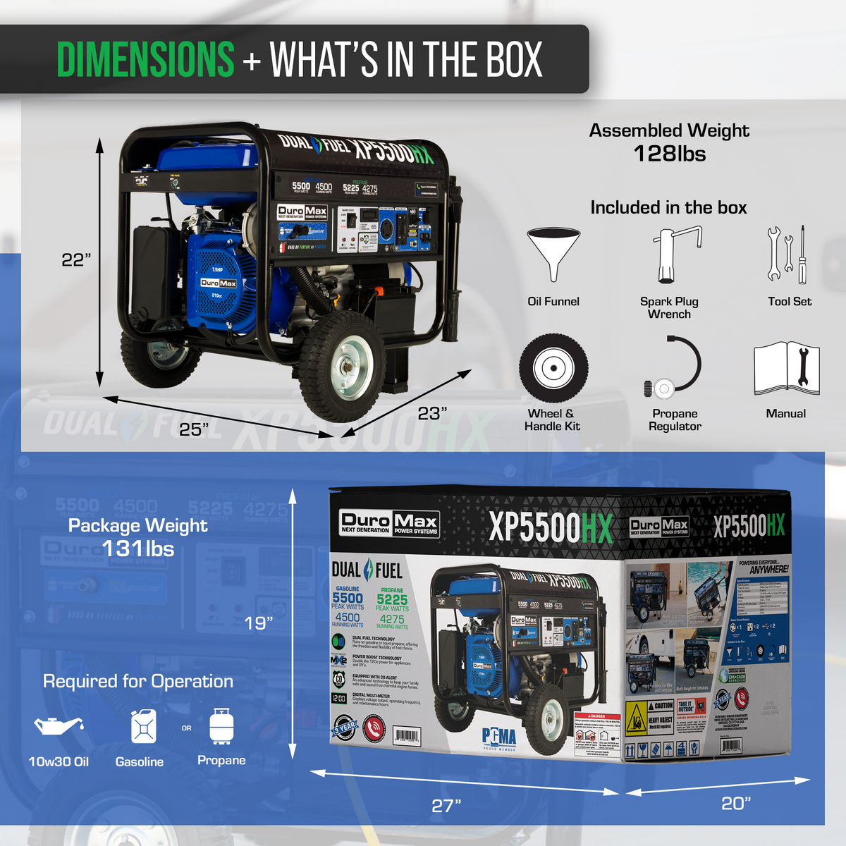 DuroMax XP5500HX 5,500 Watt Portable Dual Fuel Gas Propane CO Alert Generator