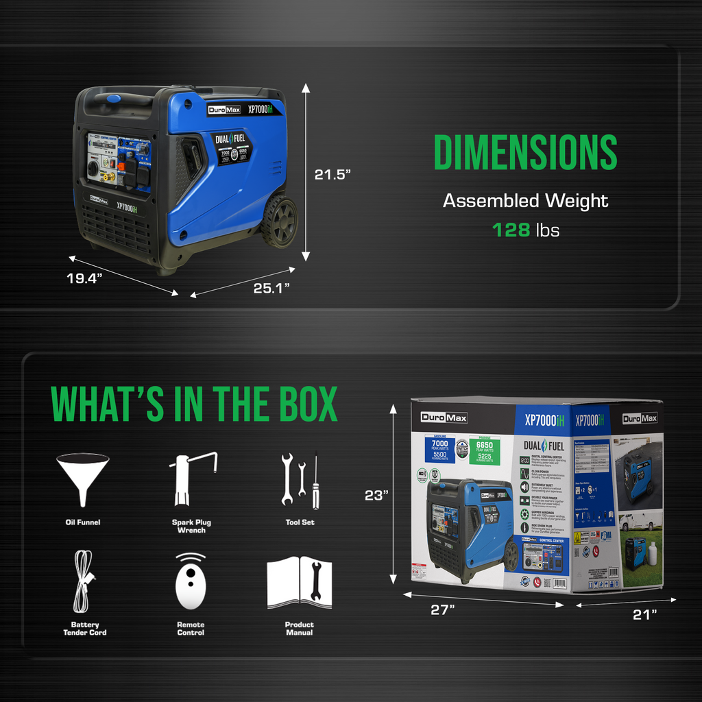 DuroMax XP7000iH 7,000 Watt Portable Dual Fuel Inverter Generator - Quiet, Low THD