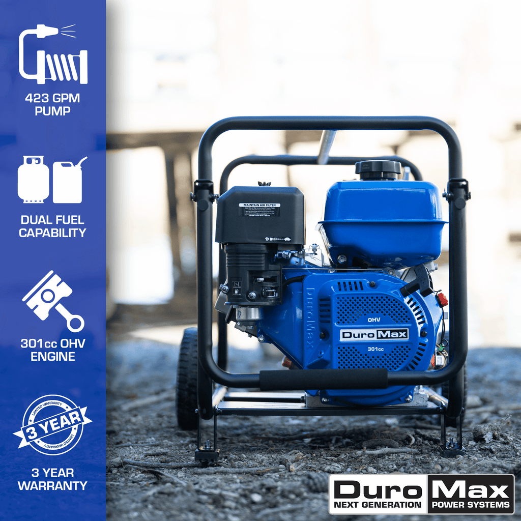 DuroMax XP904WX 423 GPM 4" Dual Fuel Engine Portable Water Pump
