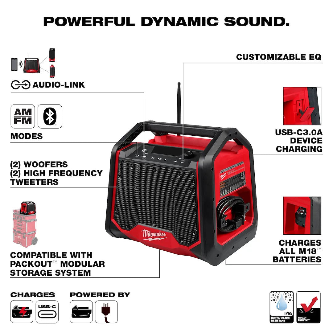 Milwaukee 2956-20 M18 Bluetooth Jobsite Radio + Charger