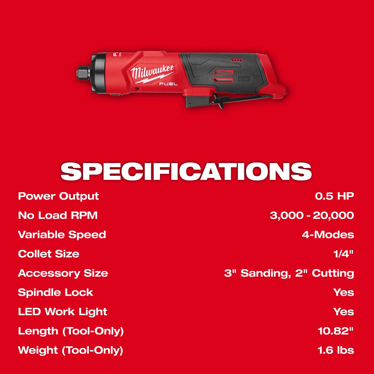 Milwaukee 3486-20 M12™ FUEL™ 1/4" Straight Die Grinder