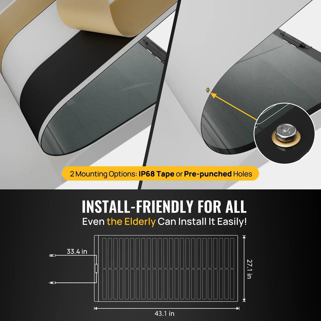 BougeRV 100W CIGS Thin-film Flexible Solar Panel With Pre-Punched Holes