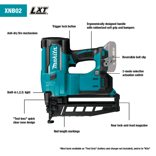 Makita XNB02Z 18V LXT® 2-1/2" Straight Finish Nailer, 16 Ga. (Tool Only)