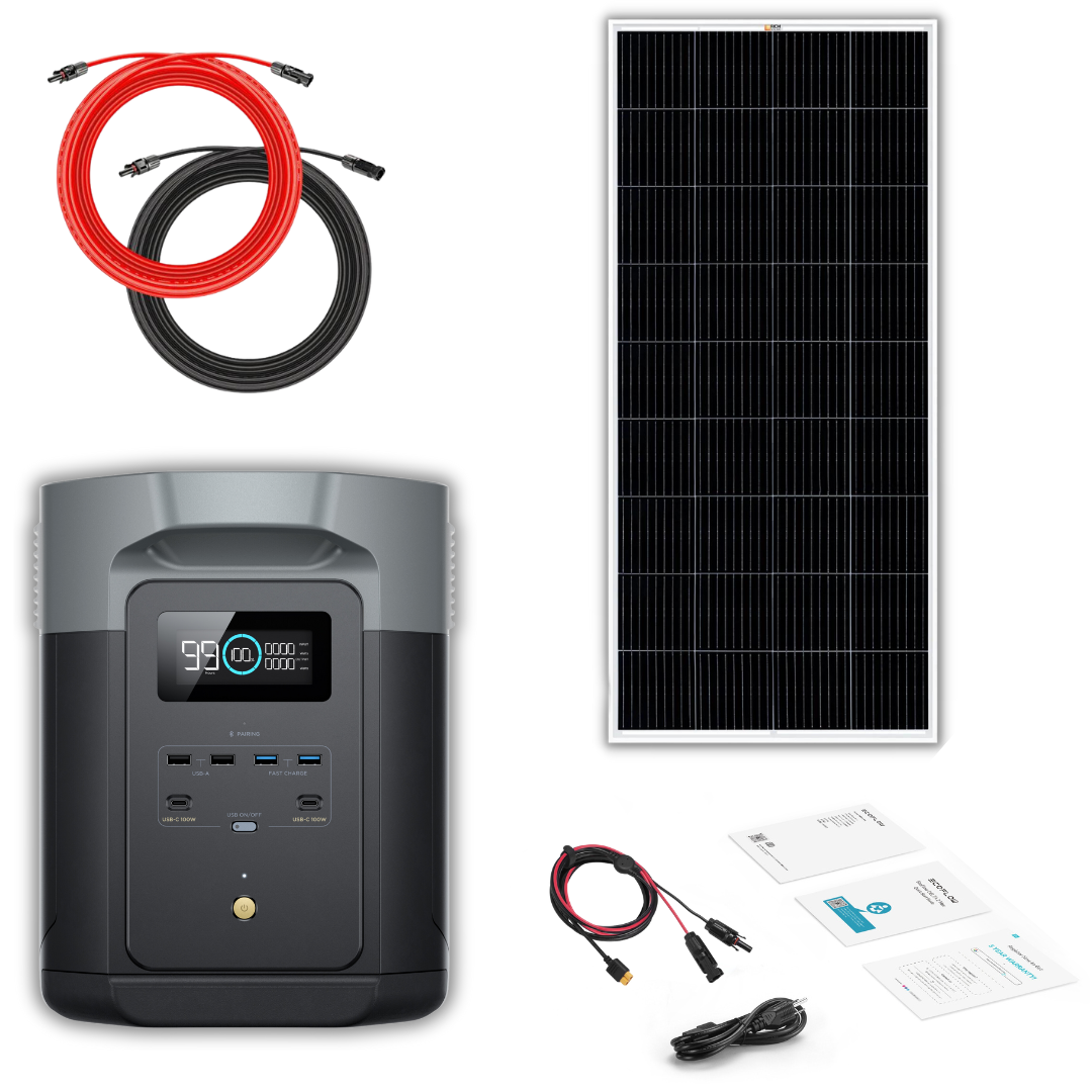 EcoFlow Delta 2 Max 2048Wh 2400W LiFePO4 Solar Generator + 200W Rigid Monocrystalline Solar Panels Kit