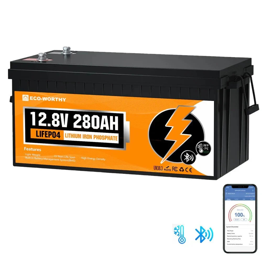 ECO-WORTHY 12V 280Ah Lithium Iron Phosphate Battery With Bluetooth