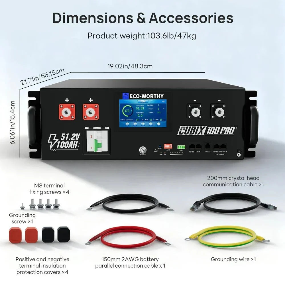 ECO-WORTHY Cubix 100 Pro 51.2V 100AH Server Rack Battery