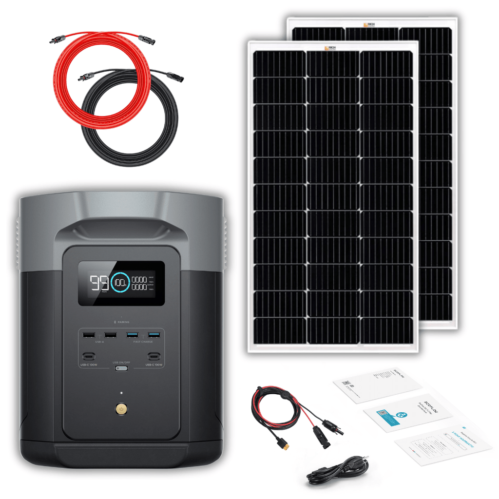 EcoFlow Delta 2 Max 2048Wh 2400W LiFePO4 Solar Generator + 100W Rigid Monocrystalline Solar Panels Kit