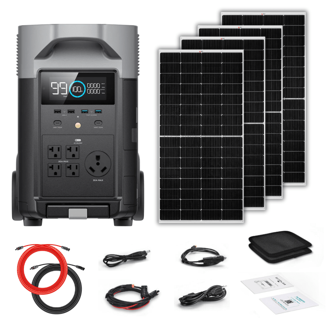 EcoFlow DELTA Pro 3600Wh 3600W Solar Generator + 250W Rigid Monocrystalline Solar Panels Kit