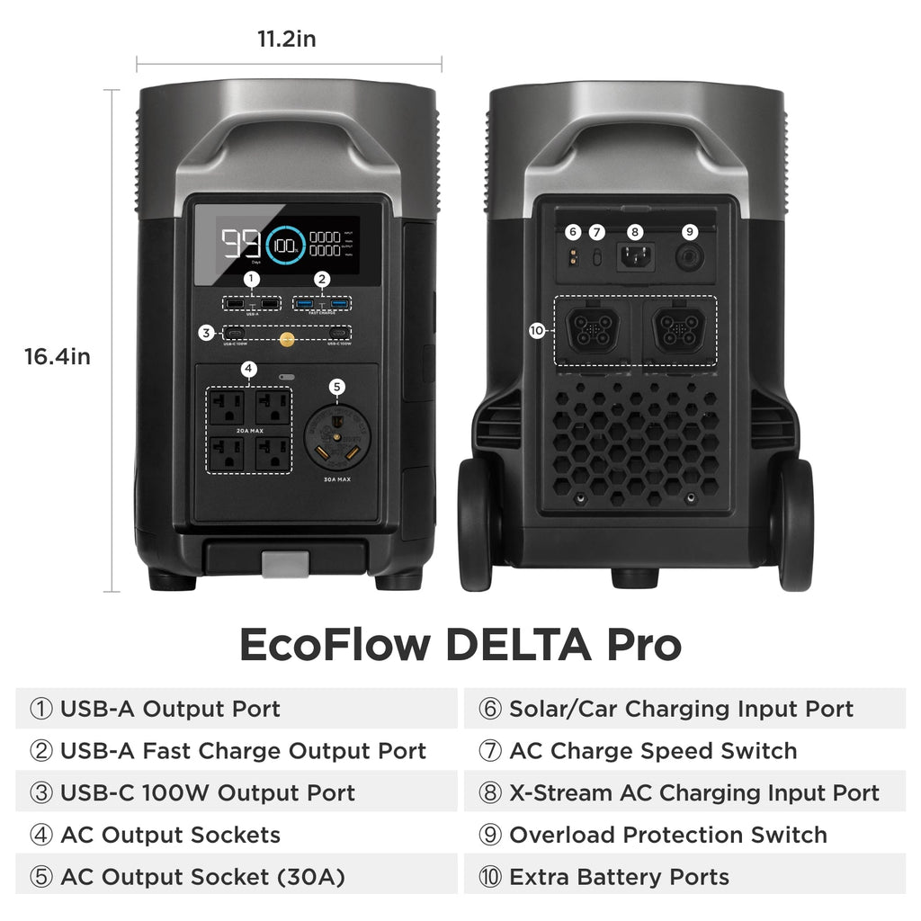 EcoFlow DELTA Pro 3600Wh 3600W Solar Generator + 200W Rigid Monocrystalline Solar Panels Kit