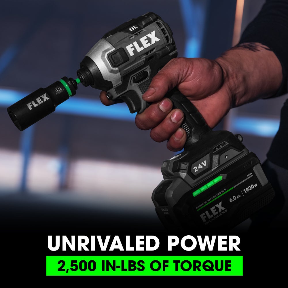 FLEX FX1371A-2K 24V Brushless 1/4" Hex Impact Driver -KIT,Includes (2) 2.0Ah Battery and Charger