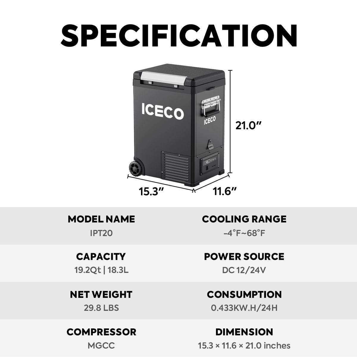 ICECO IPT20 18.3 LT Pickup Truck 12 Volt Freezer