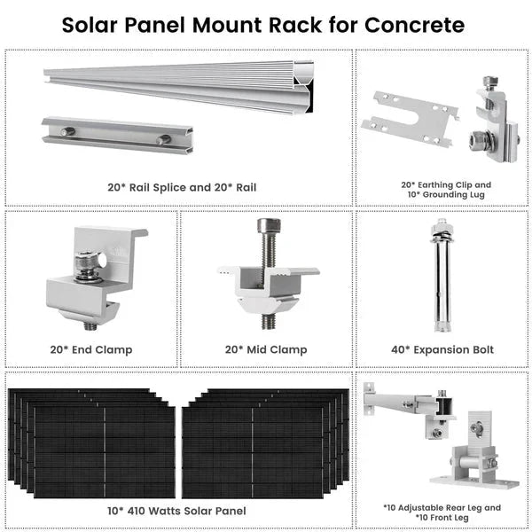 Natures Generator 10 x 410 Watt Monocrystalline Solar Panel With Solar Panel Mount Rack