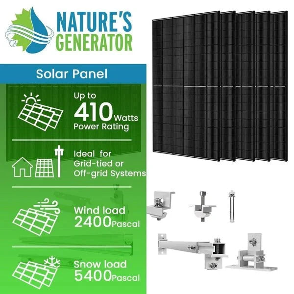 Natures Generator 10 x 410 Watt Monocrystalline Solar Panel With Solar Panel Mount Rack