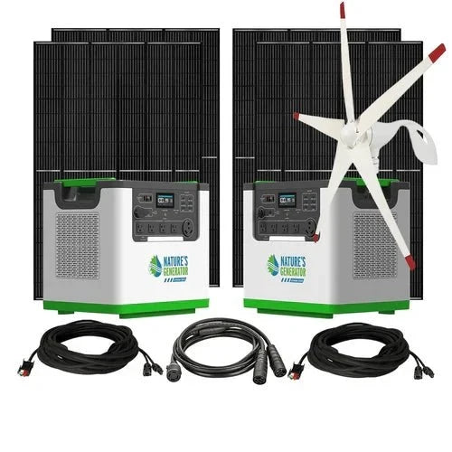 Natures Generator 2 x Lithium 3600 With 4 x 410W Monocrystalline Solar Panel + Wind Turbine (240V/7.2kW)