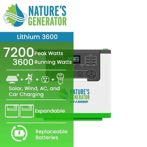 Natures Generator Lithium 3600 With Power Pod (3600W/6144Wh)