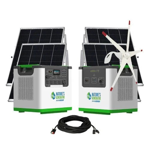 Natures Generator Lithium 3600 With Power Pod + 4 x 100W Monocrystalline Solar Panel + Wind Turbine
