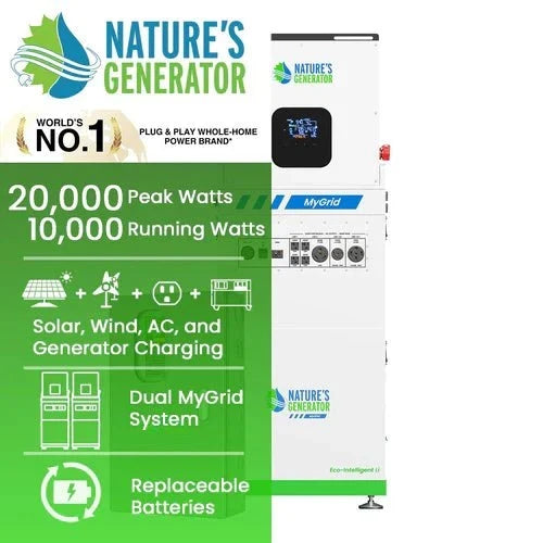 Natures Generator MyGrid 10K With Solar Battery + 8 x 410W Rigid Solar Panels + 50A Automatic Transfer Switch